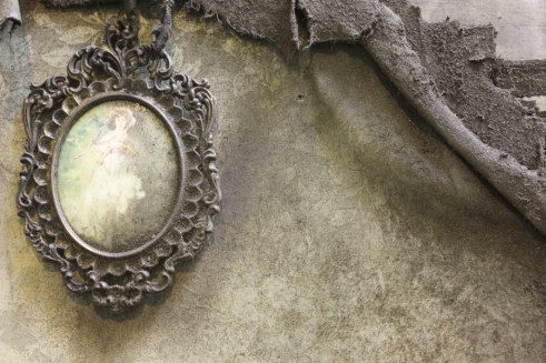 A detail taken from Conrad’s work ( Pinkie reproduction, a 1794 painting by Thomas Lawrence) in Backwater Blues , Get This! Gallery, August 26-October 5, 2013, photo by Gyun Hur.