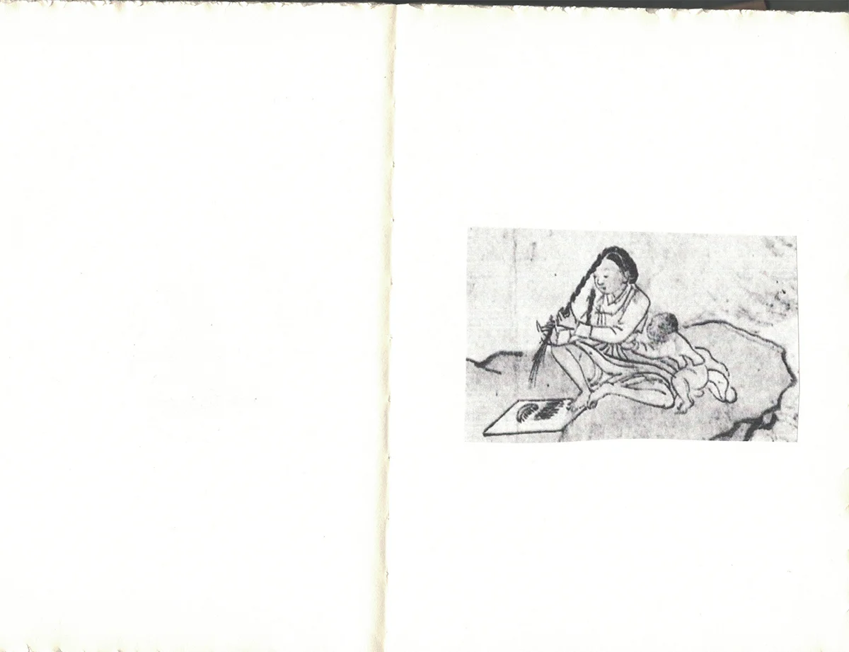 Untitled , collage on paper (collage from a copy of painting Laundry by Kim-Hong Do, 18th century), 8.5” x 12” (2018)