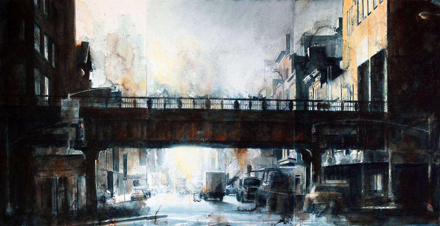 Tim Saternow, Untitled, Watercolor Triptych, 40 x 78"