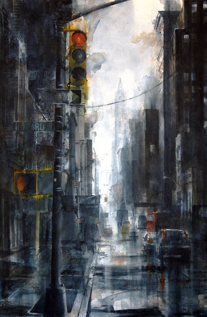 Broadway and Howard Street, rain