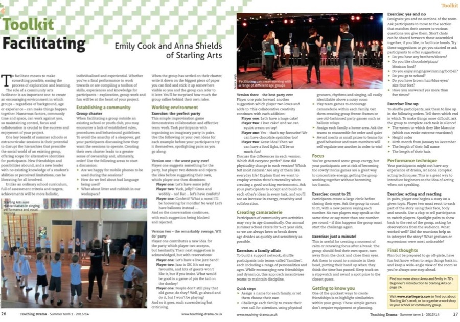 A piece on facilitating by the Starling Arts team in Teaching Drama Magazine