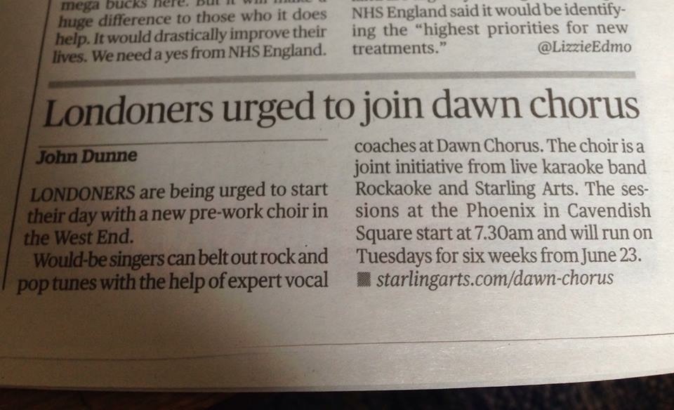 Dawn Chorus coverage in the Evening Standard