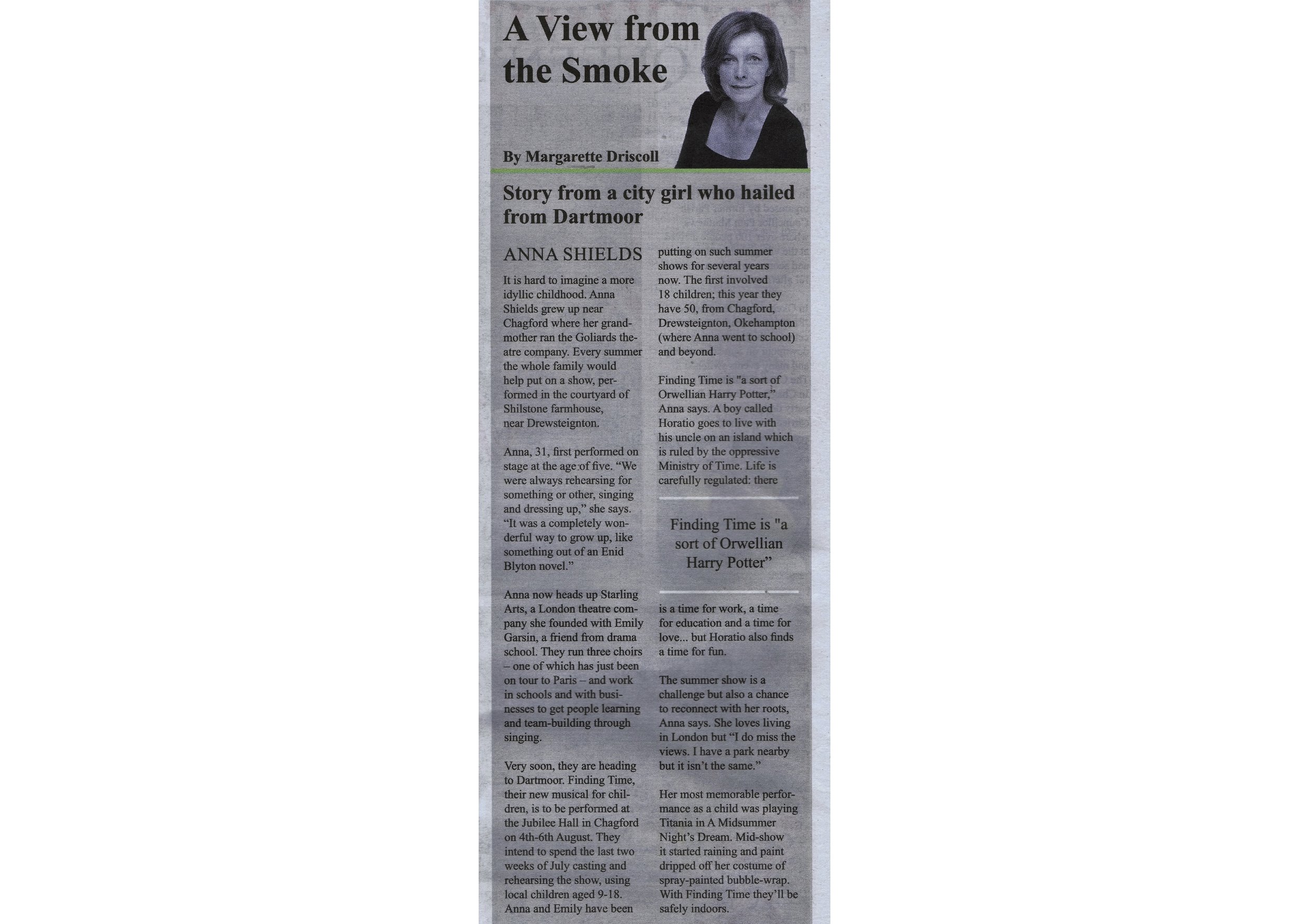 Interview with Anna by Magarette Driscoll in The Moorlander paper