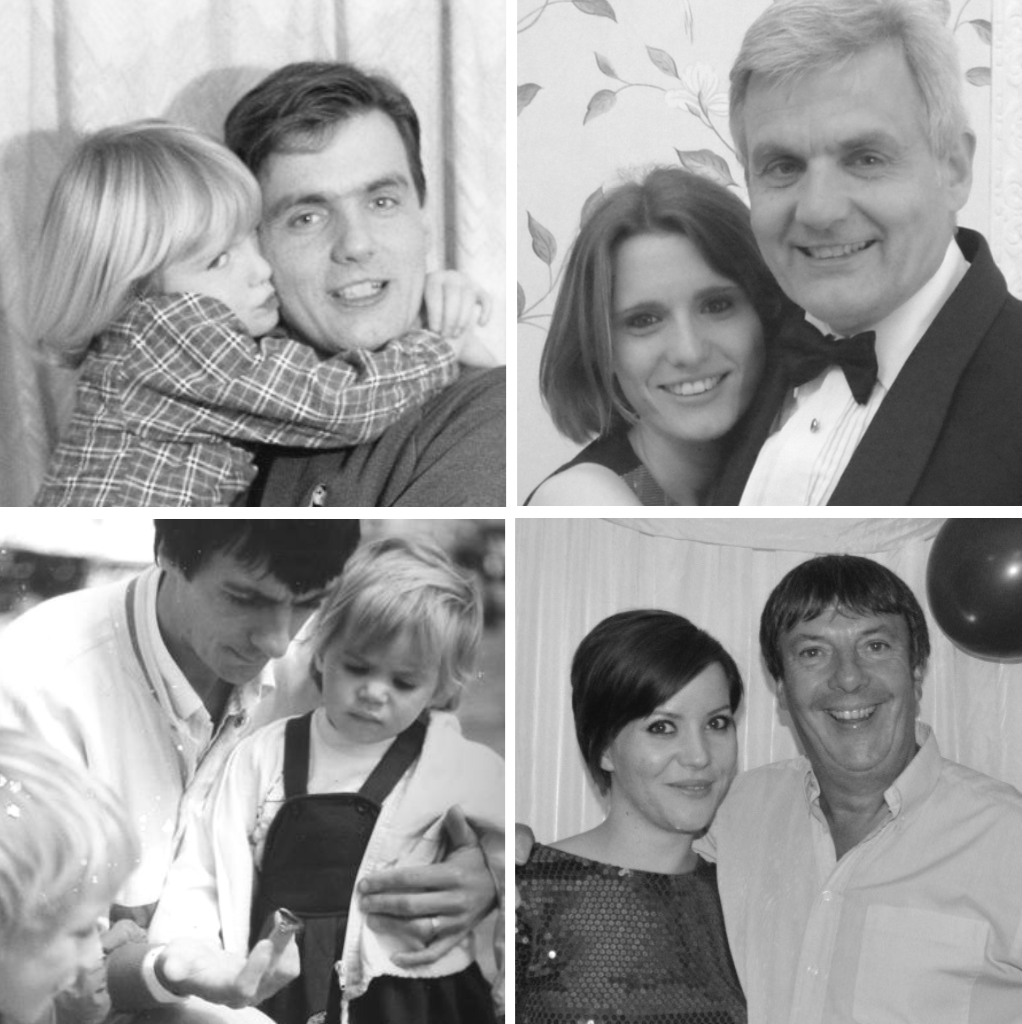 Anna and Emily with their fathers, then and now