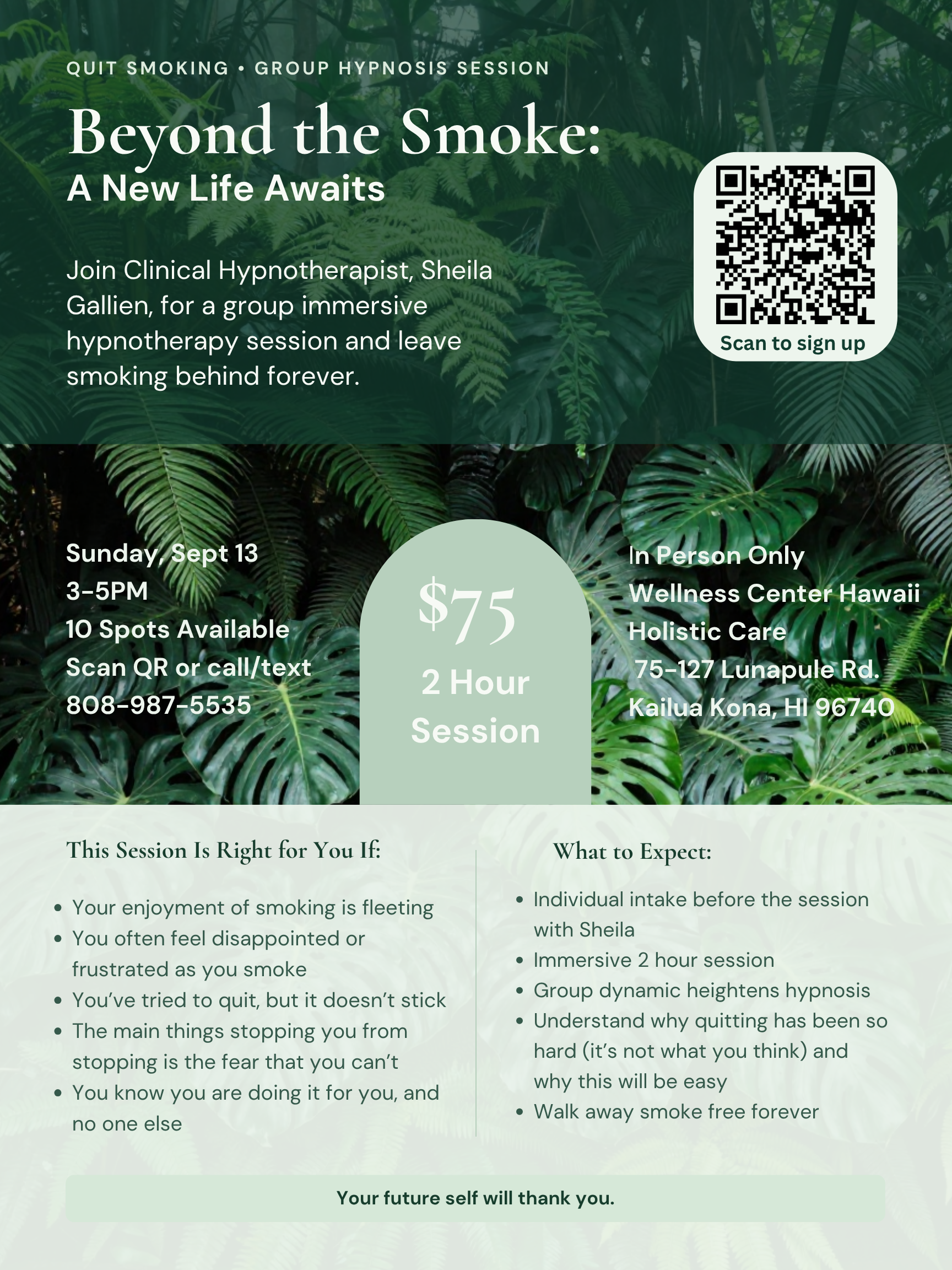 Description of group quit smoking class offered for $75 on September 13