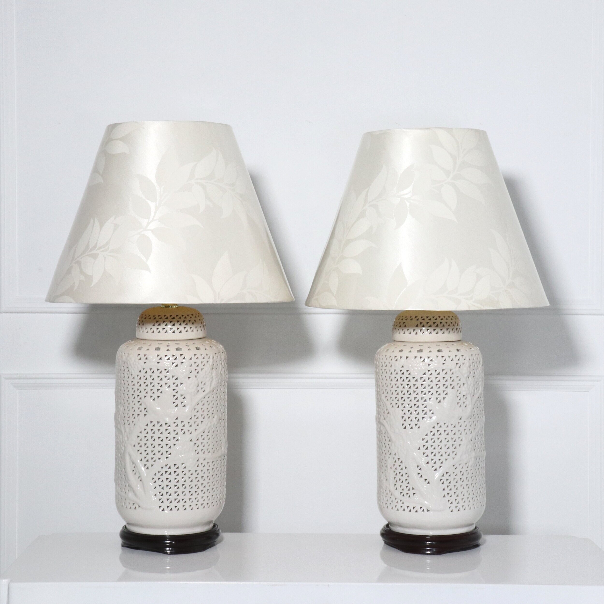 Large Scale Reticulated Blanc de Chine Table Lamps - Pair 