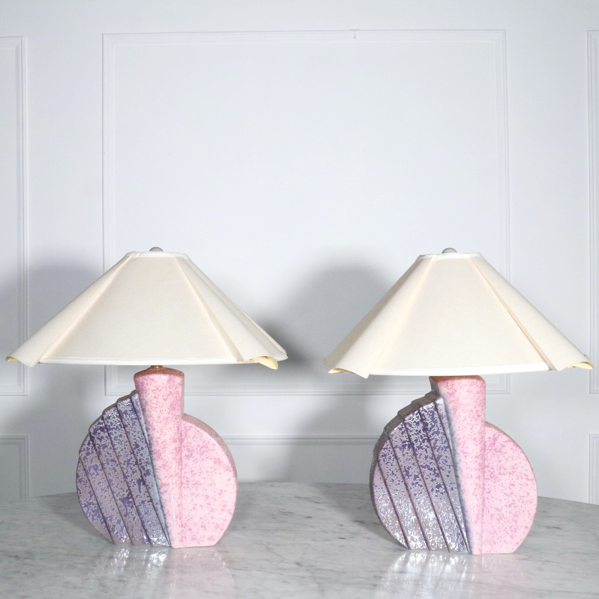 1980s Post Modern Ceramic Memphis Style Vintage Pink Orb Lamps
