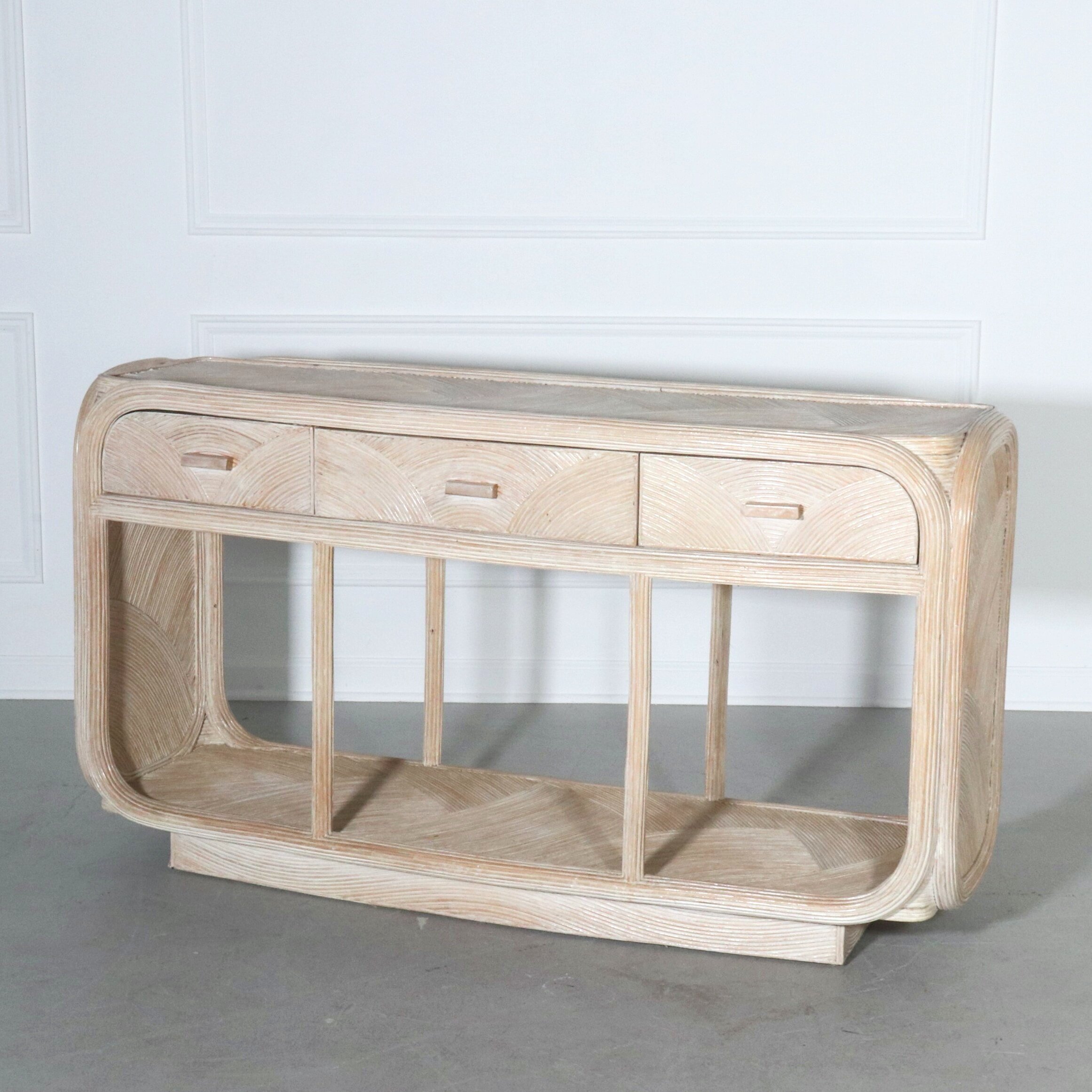 Cerused Pencil Reed Waterfall Open Cabinet Buffet after Crespi 