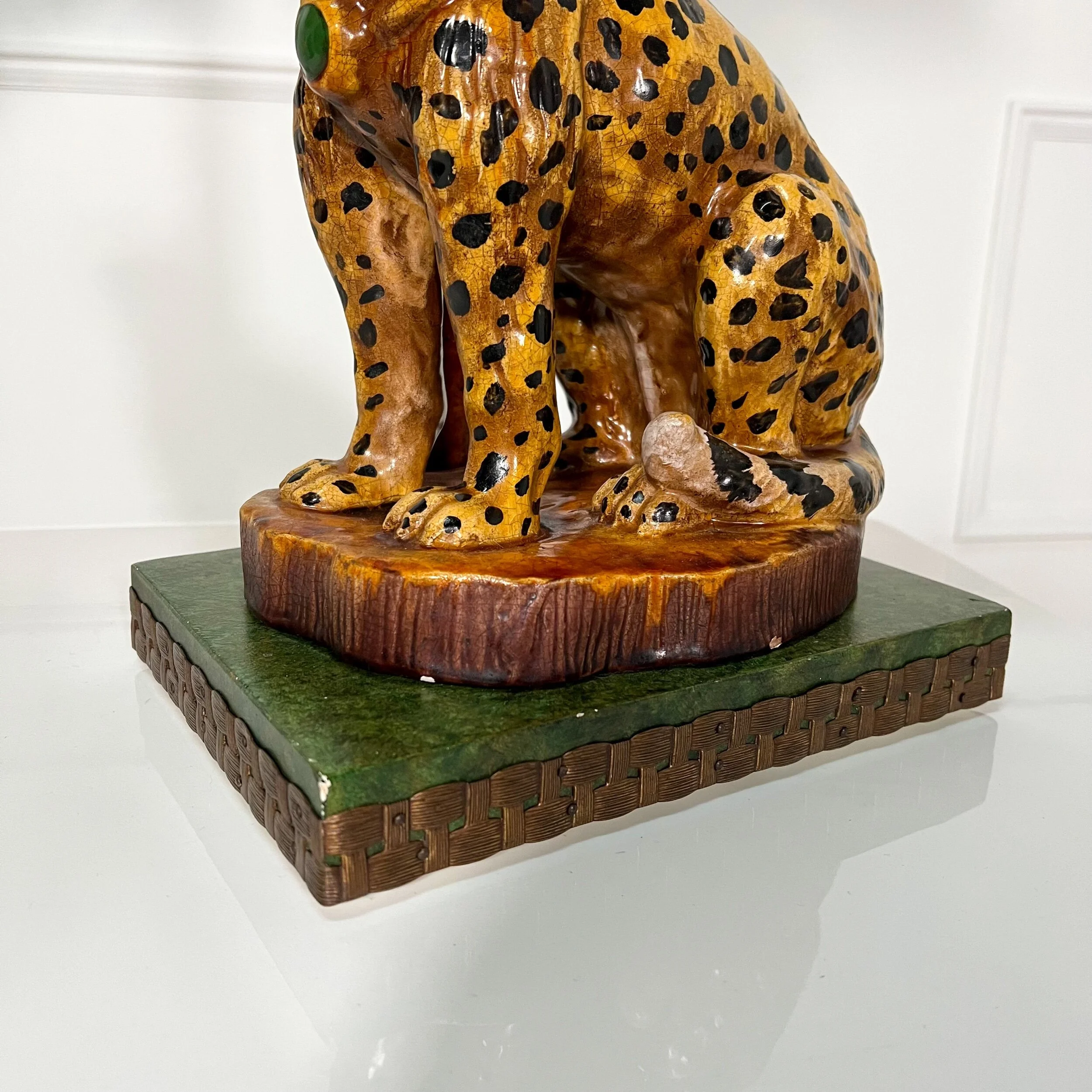 1970's Regency Ceramic Cheetah Palm Tole Lamps - A Pair — Casa Boheme