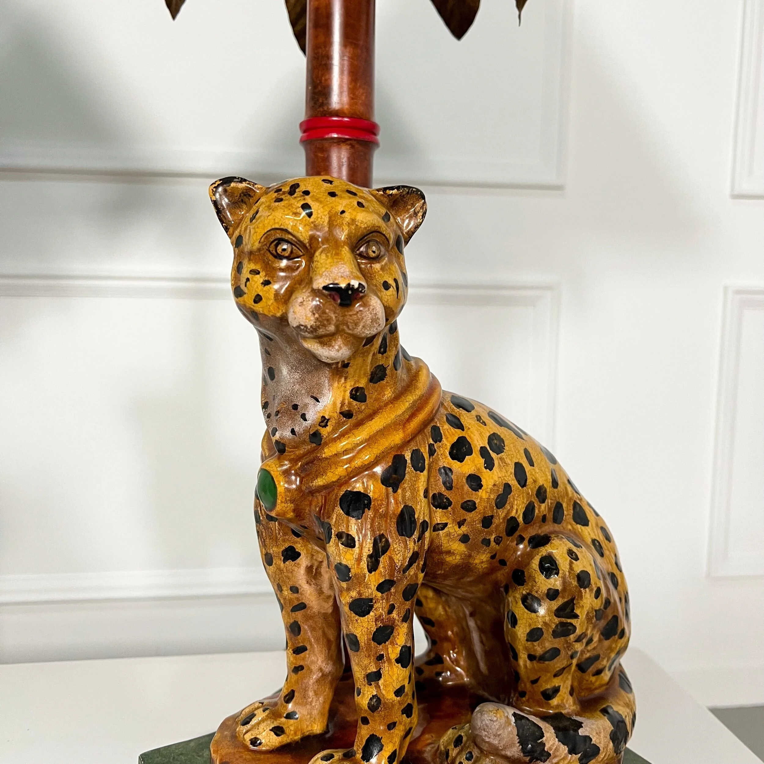1970's Regency Ceramic Cheetah Palm Tole Lamps - A Pair — Casa Boheme