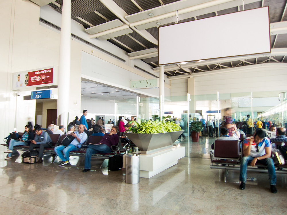 Waiting for the flight at the Mumbai National Airport.