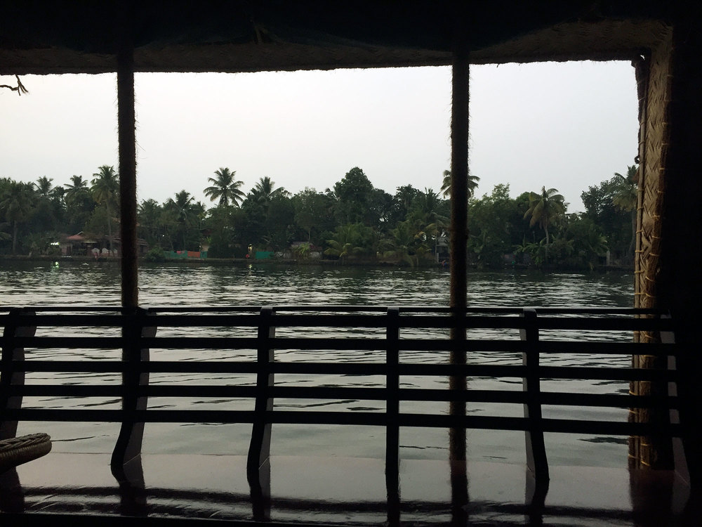 Looking out from the lounge area at the river near dusk.