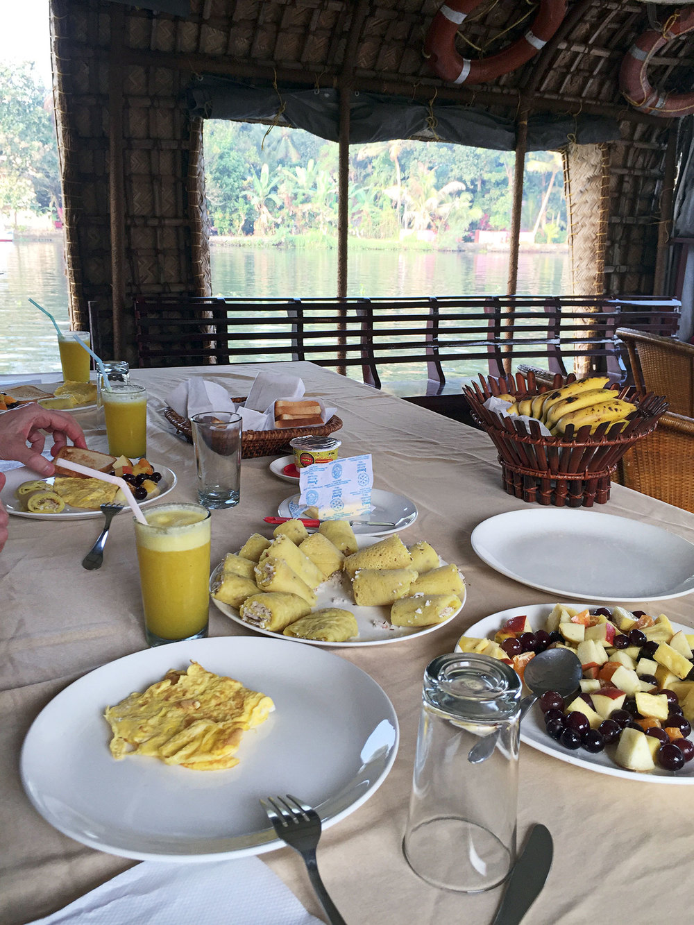 Our breakfast of eggs, toast, and idli.