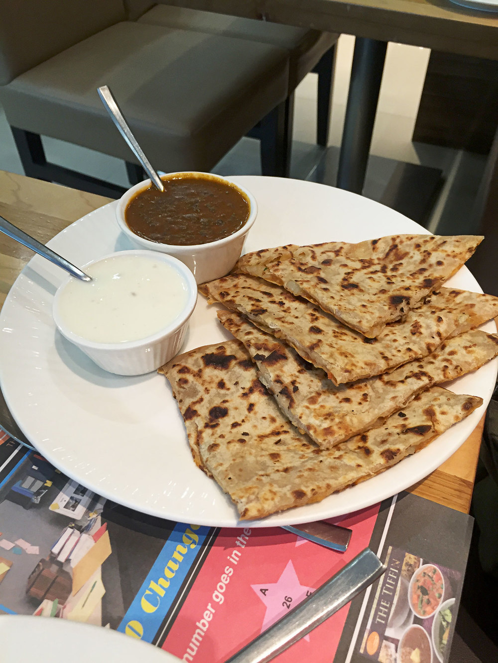 Stuffed paratha.  I think it was stuffed with paneer.