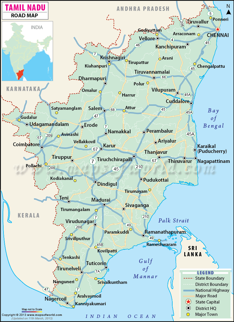 Map of Tamil Nadu state. Click to enlarge. 