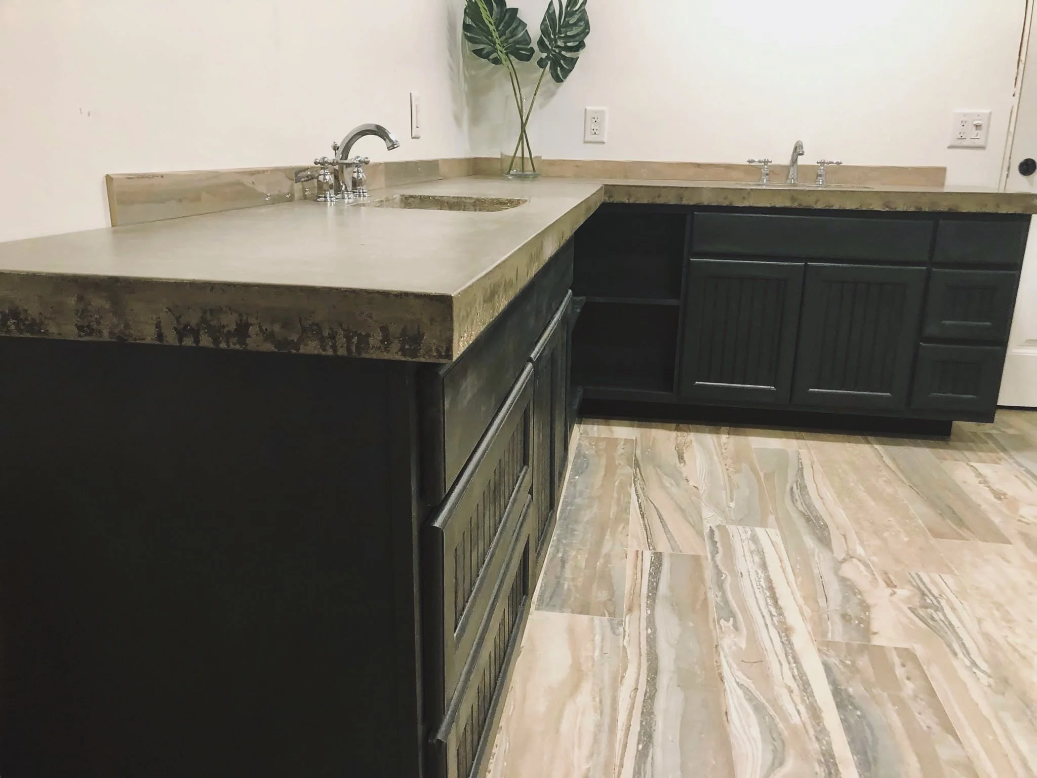 Bathroom renovation custom concrete countertop master bathroom upgrade.