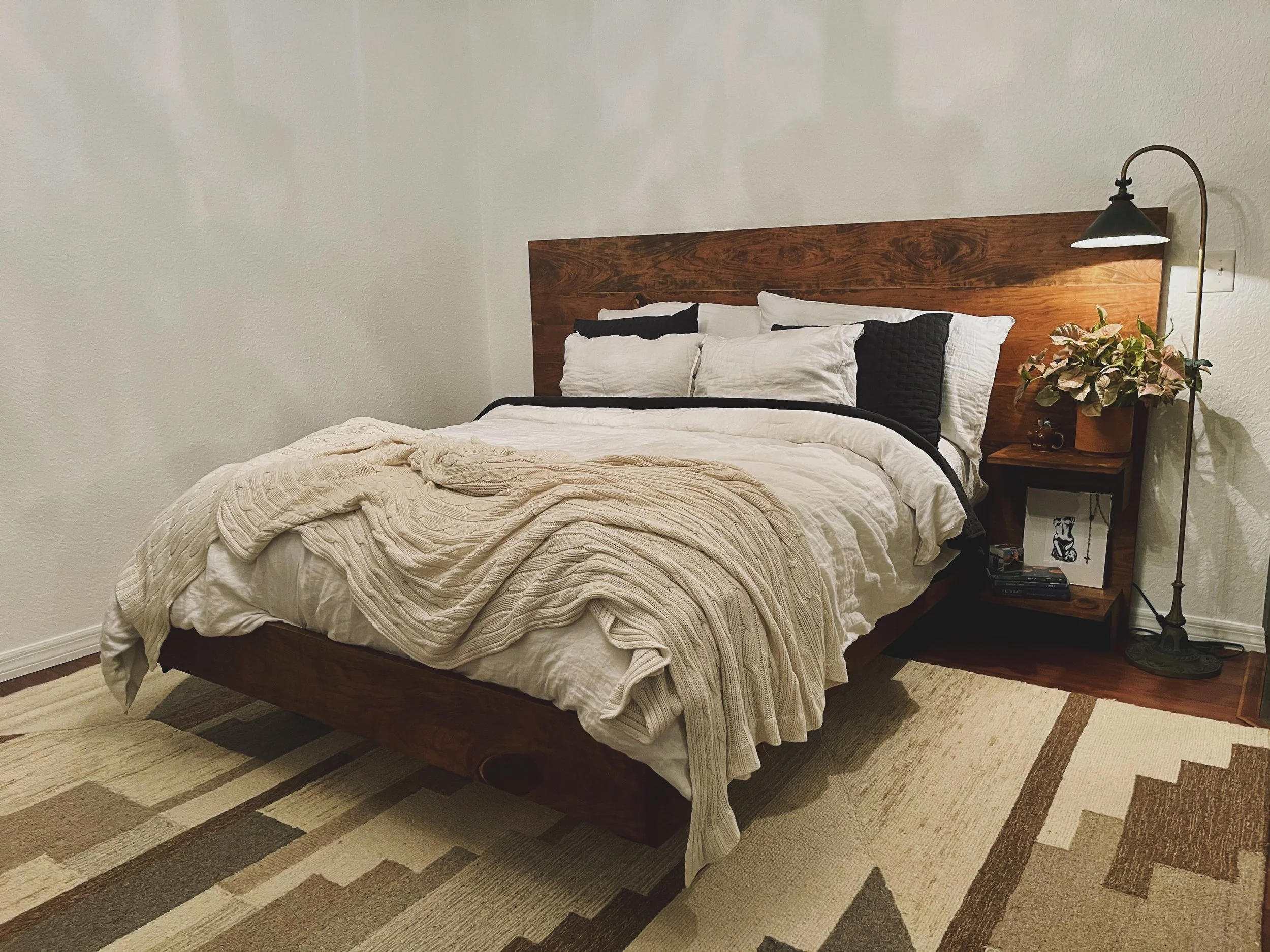 Mid-century modern platform bed, walnut wood