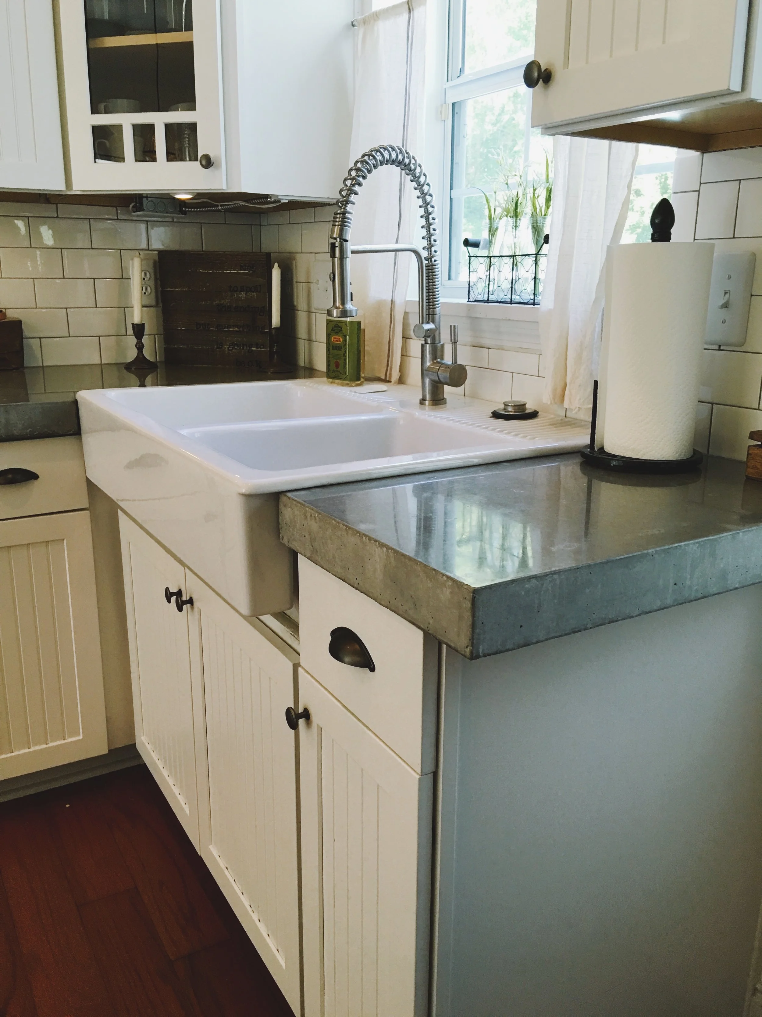 Farmhouse kitchen sink custom concrete countertops