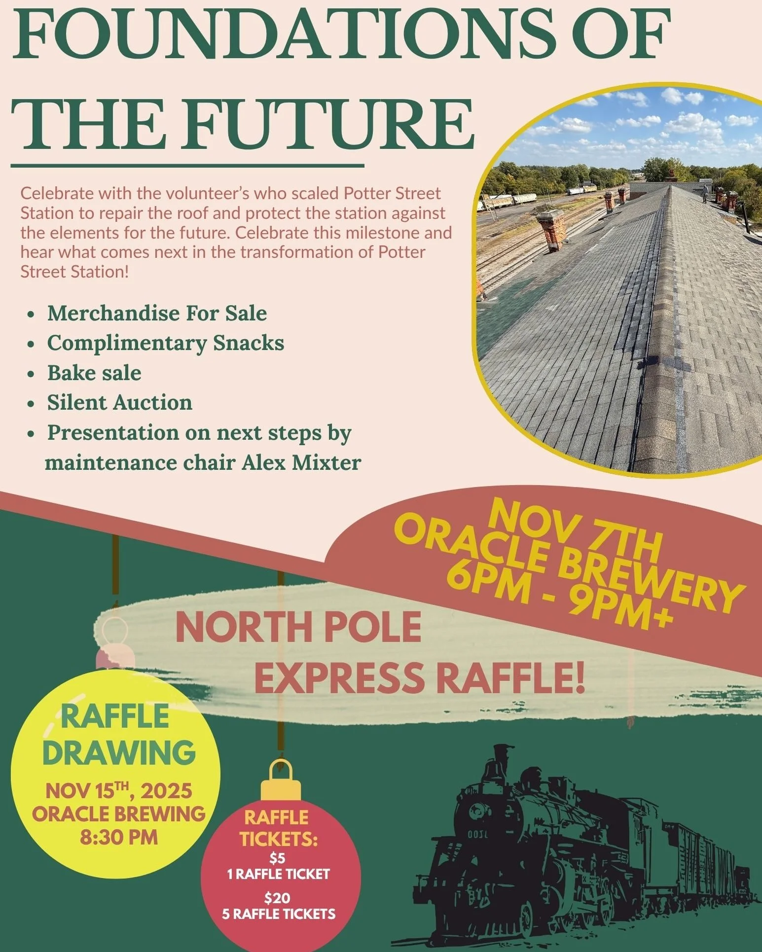 Curious about the latest news on the Potter Street Station? 🚂

Get the scoop! Join us at the brewery on Friday, November 7th, at 6:00 PM for an update. See you there!