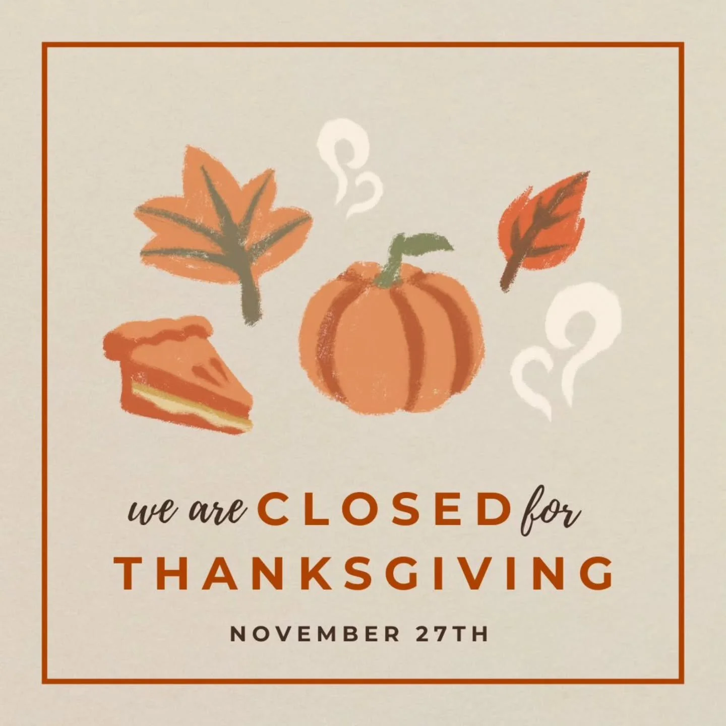 We'll be closed for Thanksgiving so our staff can spend time with their families &amp; friends. 

Oracle Brewing Holiday Hours:
Tuesday, 11/25 Open 4PM - 10PM
Wednesday, 11/26  Open 4PM - 10PM
Thursday, Thanksgiving CLOSED
Friday, 11/28 Open 4PM - 10