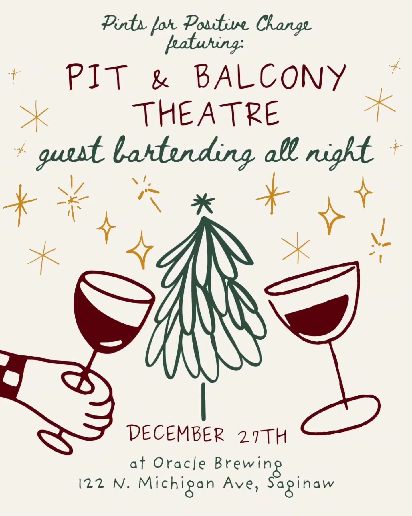 Keep the holiday spirit glowing! 🍻✨

Join us this Saturday at Oracle Brewing for a festive night of pints and community. We&rsquo;re thrilled to have your favorite theatre faces guest bartending all night long in support of @pitandbalconytheatre!

W