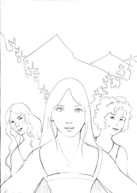 This was a sketch idea for the cover by artist Shanon Playford that has Irene's arms open and Kay on the right.