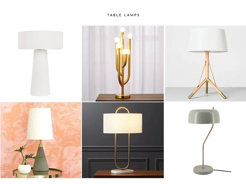 1. Surya Bradley Lamp | 2. Cacti Glow Lamp | 3. Table Lamp (Magnolia) | 4. Bente Table Lamp | 5. Warner Table Lamp | 6. Inoa Table Lamp