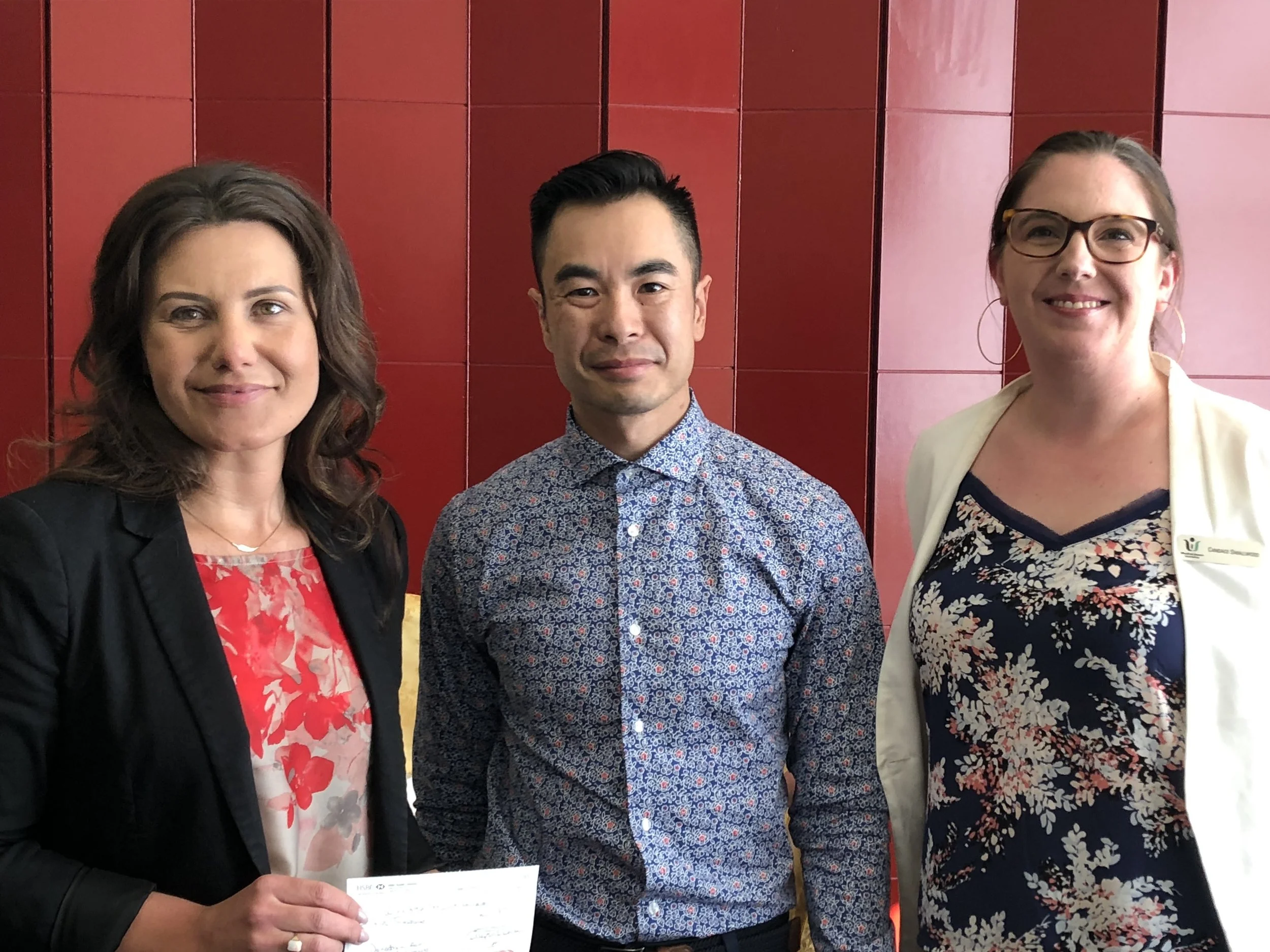 Sue White, Michael Gee and Candace Smallwood at cheque presentation from ECLC