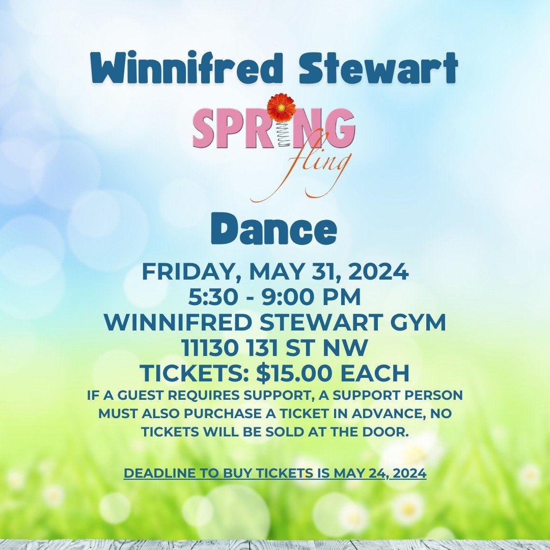 🌸🎉 Get ready for an unforgettable evening at our Spring Fling Dance! 🎶💐

🗓️ Date &amp; Time: Friday, May 31st | 5:30 PM - 9:00 PM
📍 Location: 11130 131 Street

Tickets: $15/person! 🎟️

To Purchase:
📞 Call us: 780-453-6707 ext. 221
🚪 Visit ou
