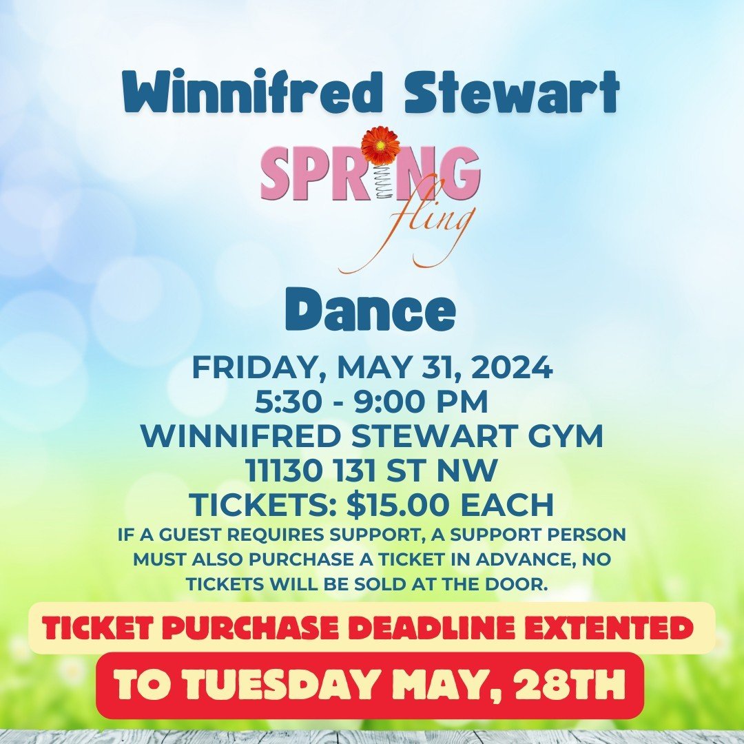 🌟 Dance Ticket Sales Extended! 🌟
We&rsquo;ve extended our ticket sales to Tuesday, May 28th to ensure everyone, including those waiting for AISH payments, can join us! 🎉

🗓️ Date &amp; Time: Friday, May 31st | 5:30 PM - 9:00 PM
📍 Location: 11130