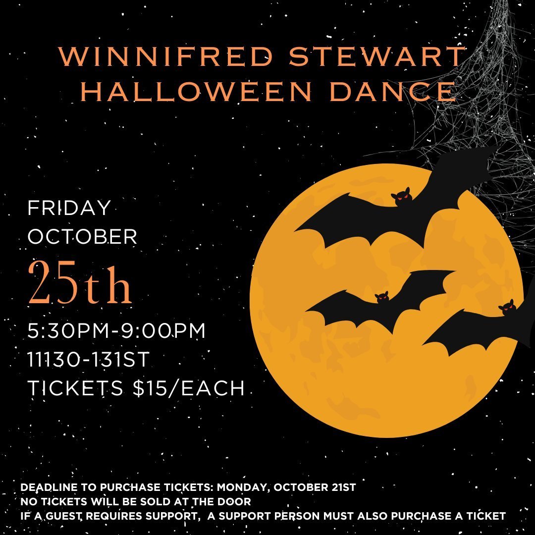 👻🎃 Get ready for a frightfully fun night on Friday, October 25th from 5:30 PM to 9:00 PM at Winnifred Stewart (11130-131st)! 

🎫 Tickets: $15 each
🔸 Tickets will not be sold at the door &ndash; Make sure to secure yours in advance!
📅 Ticket Sale