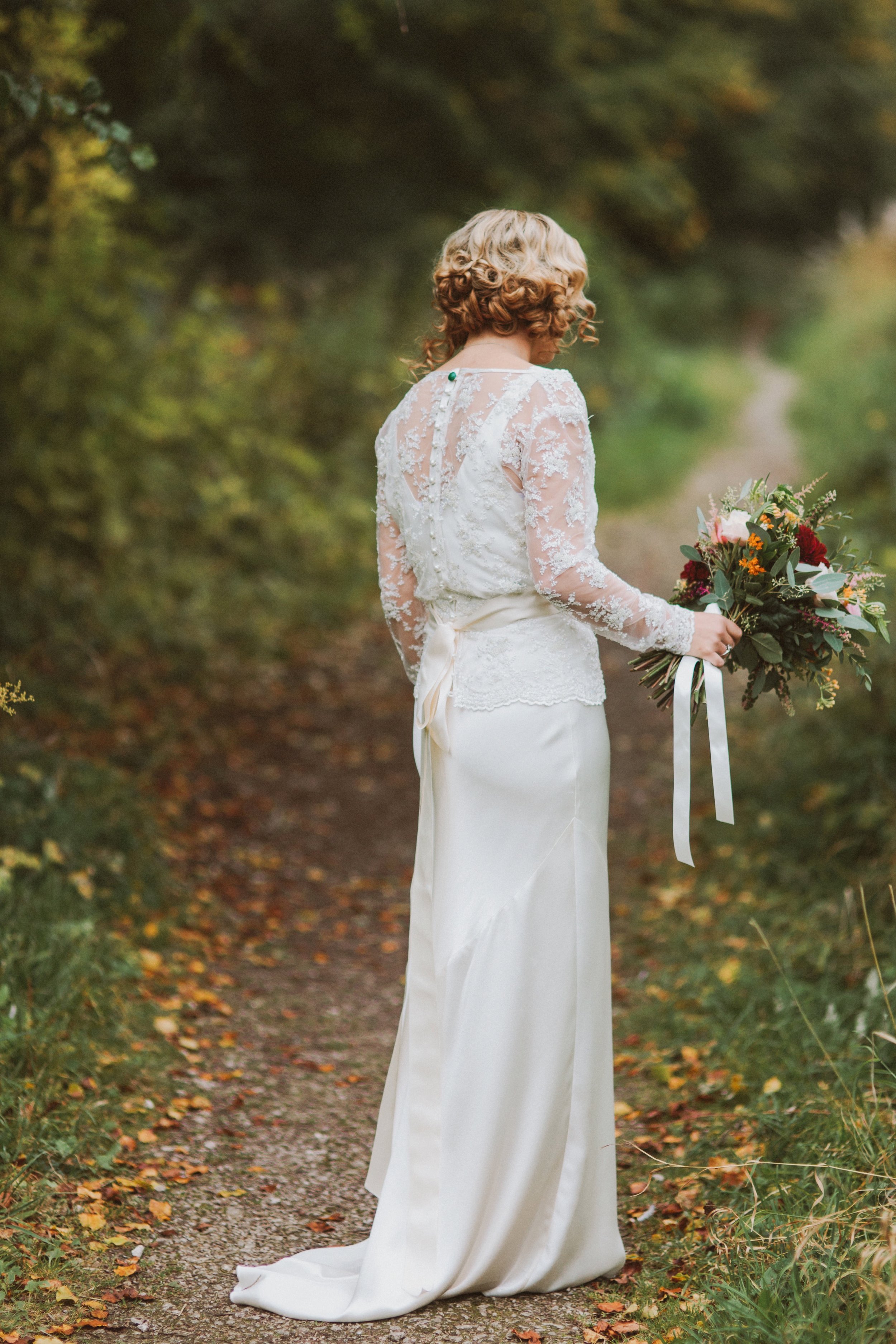 silk wedding dress with lace overlay