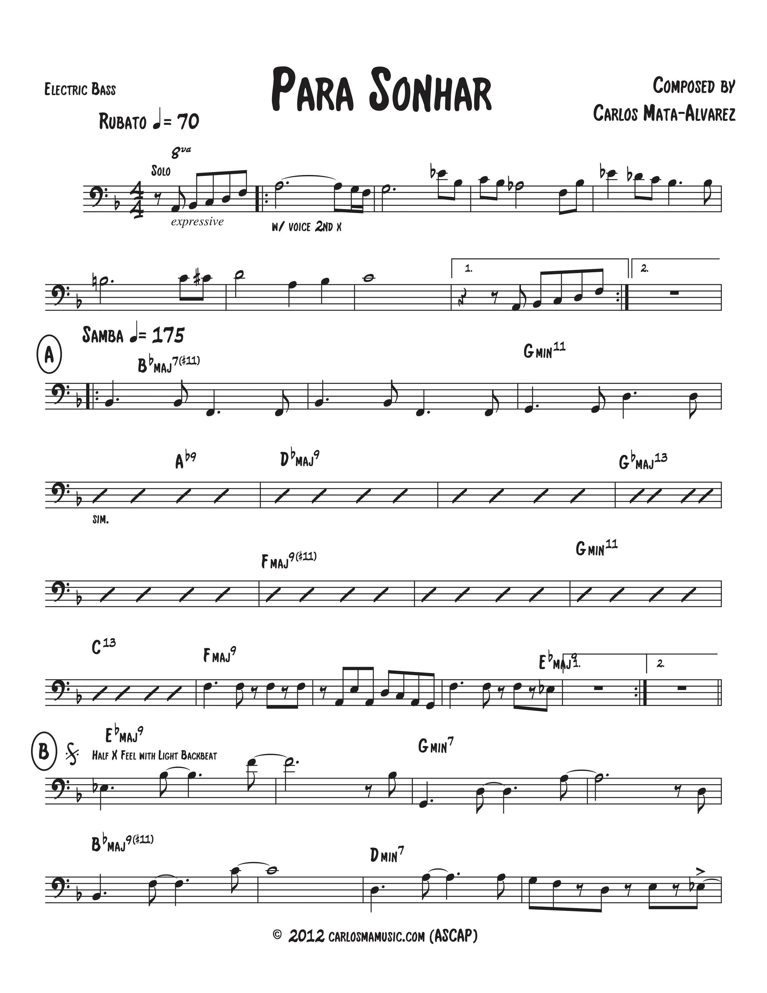 Para Sonhar - Electric Bass pg 1.jpg