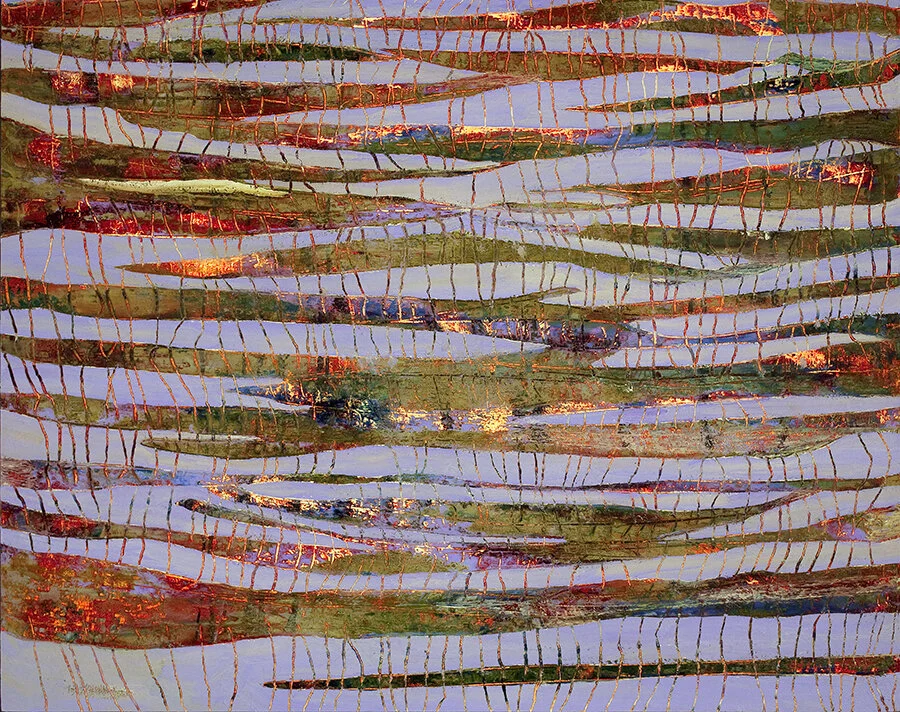Dialogue Between the Lines, oil and cold wax on cradled panel, 24x30