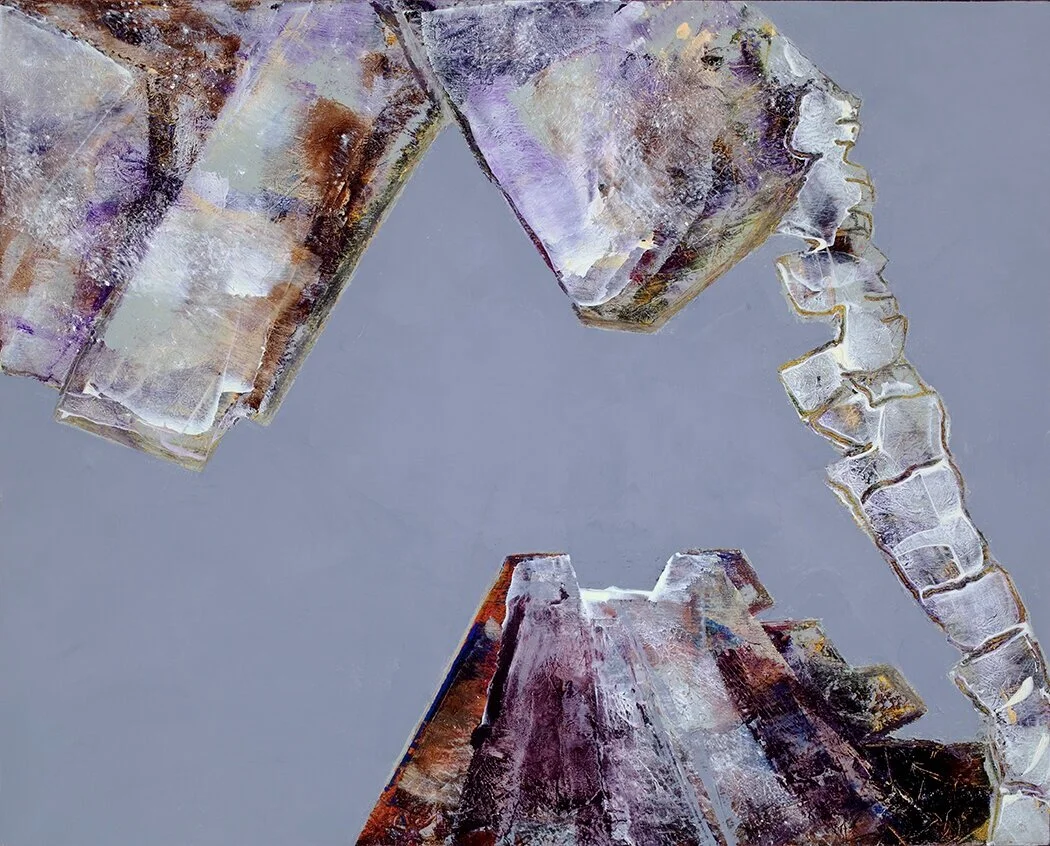 Locked In, oil and cold wax mixed media on cradled panel, 16x20