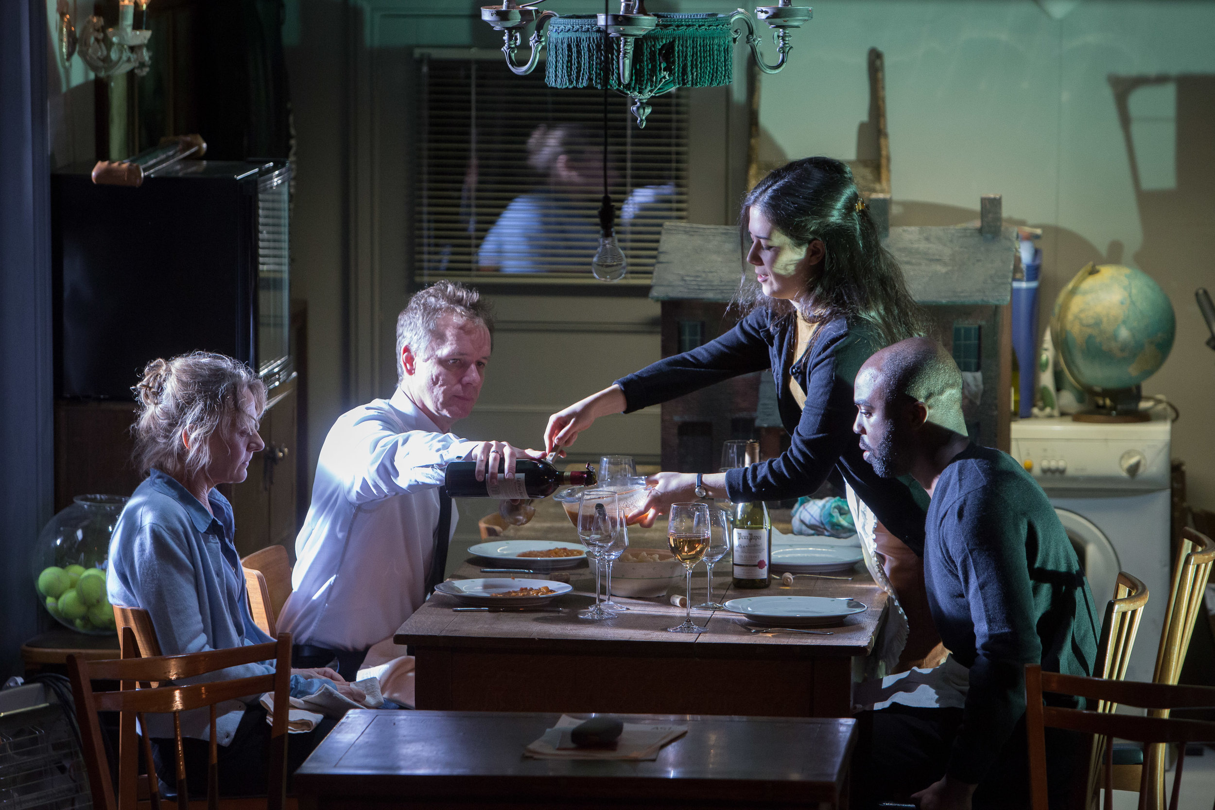 Helen Alving (Niamh Cusack), Pastor Manders (Jamie Ballard),&nbsp;Regine Engstrand (Norah Lopez Holden), and Osvald Alving (Ken Nwosu) in Ghosts&nbsp;by Henrik Ibsen, in a new version of David Watson, directed by Polly Findlay ||&nbsp;Source: HOME M…