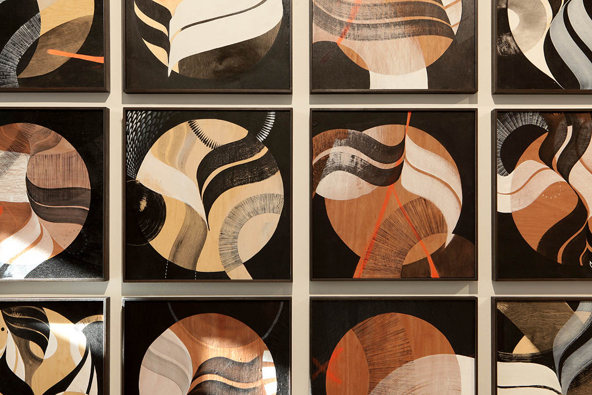 These 20 studies directly reference each of the 20 beech stumps in a particular 'clearing site' of the woods. The deep scars of the saw and the fluorescent orange bruises from the marks sprayed onto the trees indicating which are to be felled.