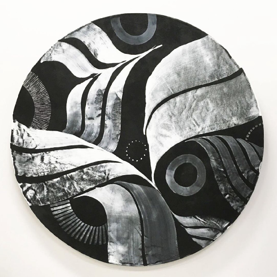 'Circle 1' ink and acrylic on canvas, 120cm.