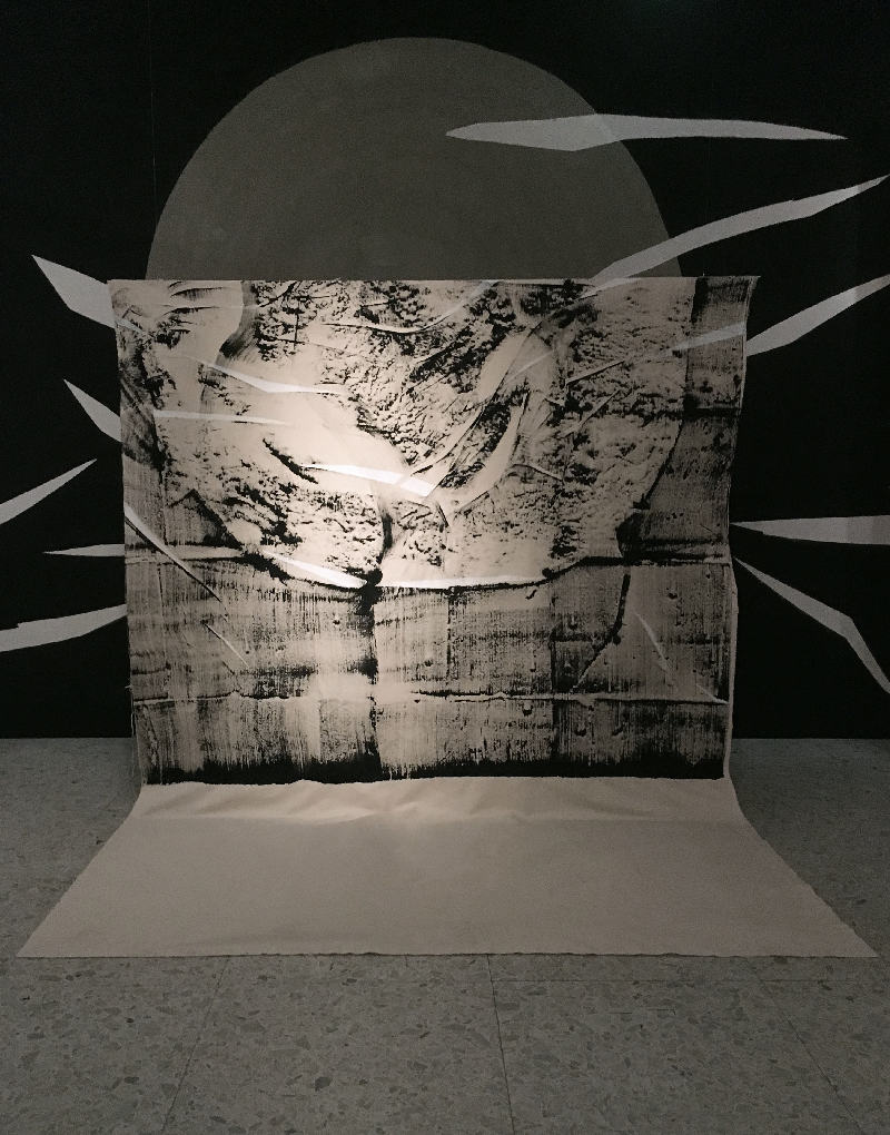 'Silence Surrounds Cement (Part.1)' Ink, cement and canvas, 270 x 200cm.