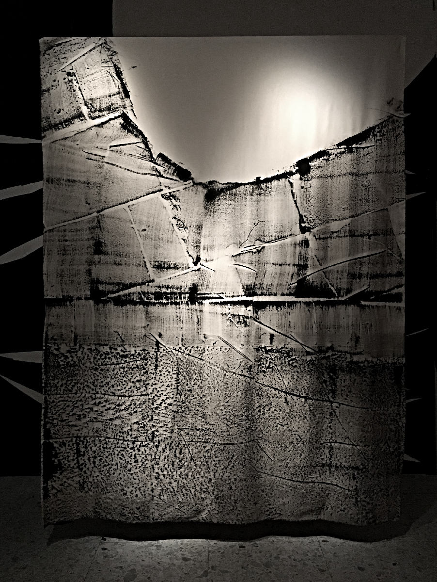 'Silence Surrounds Cement (Part.2)' Ink, cement and canvas, 270 x 200cm.