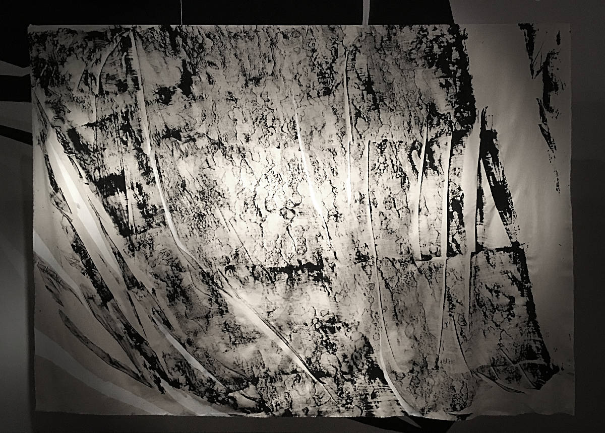 'Left Standing on Precinct and Broadgate (Part.2)' Ink, cement and canvas, 200 x 270cm.