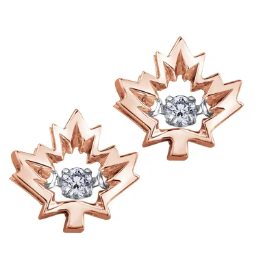 CANADIAN DIAMOND STUDS, MAPLE LEAF PULSE EARRINGS