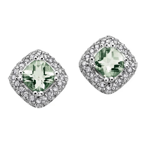 GREEN AMETHYST/DIAMOND STUDS