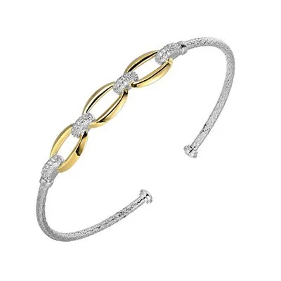 Charles Garner-Sterling Silver Classic Mesh Oval Station Cubic Zirconia Cuff Bangle