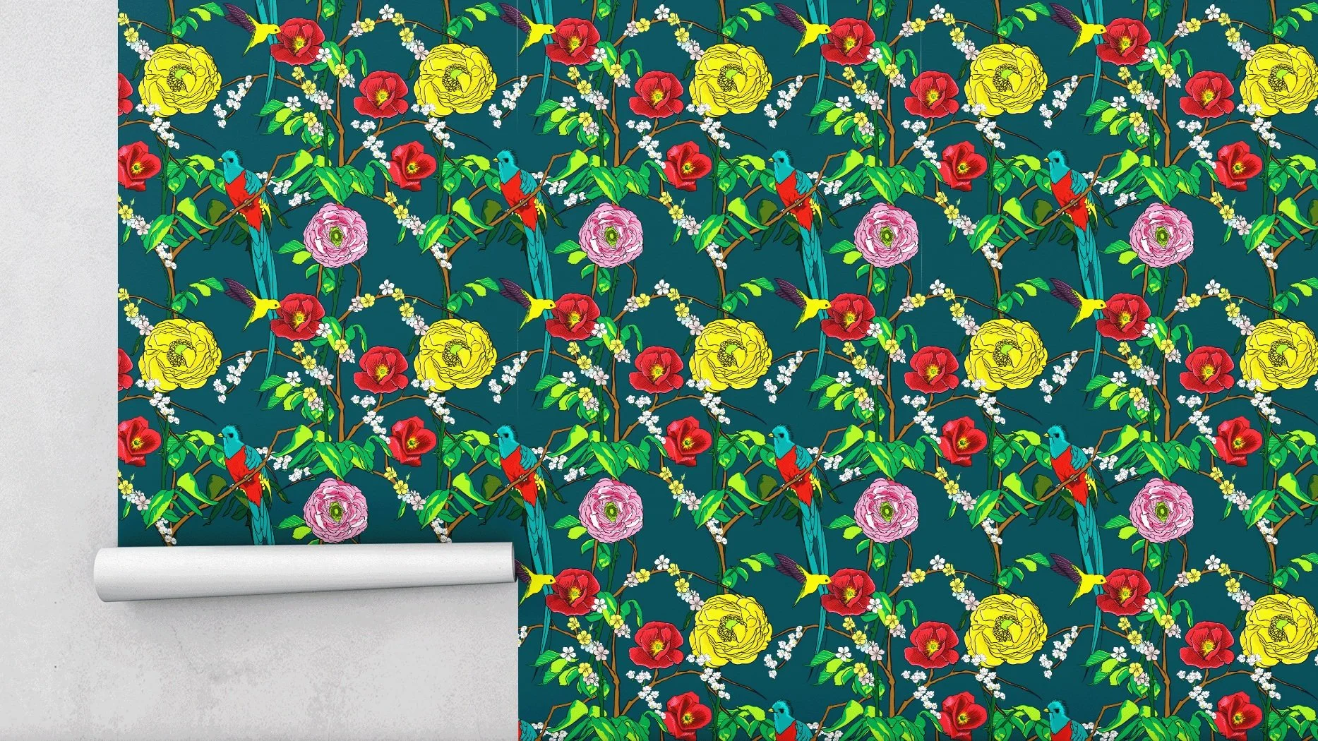 Flowers &amp; Feathers Hand-Drawn Wallpaper