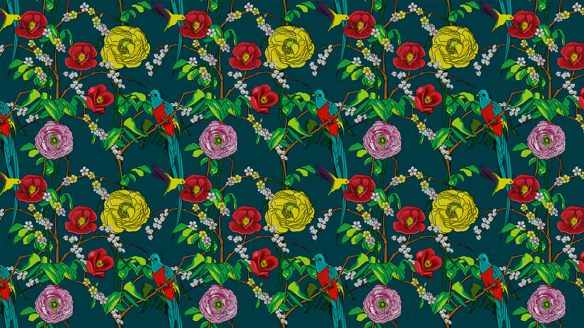 Flowers & Feathers Wallpaper
