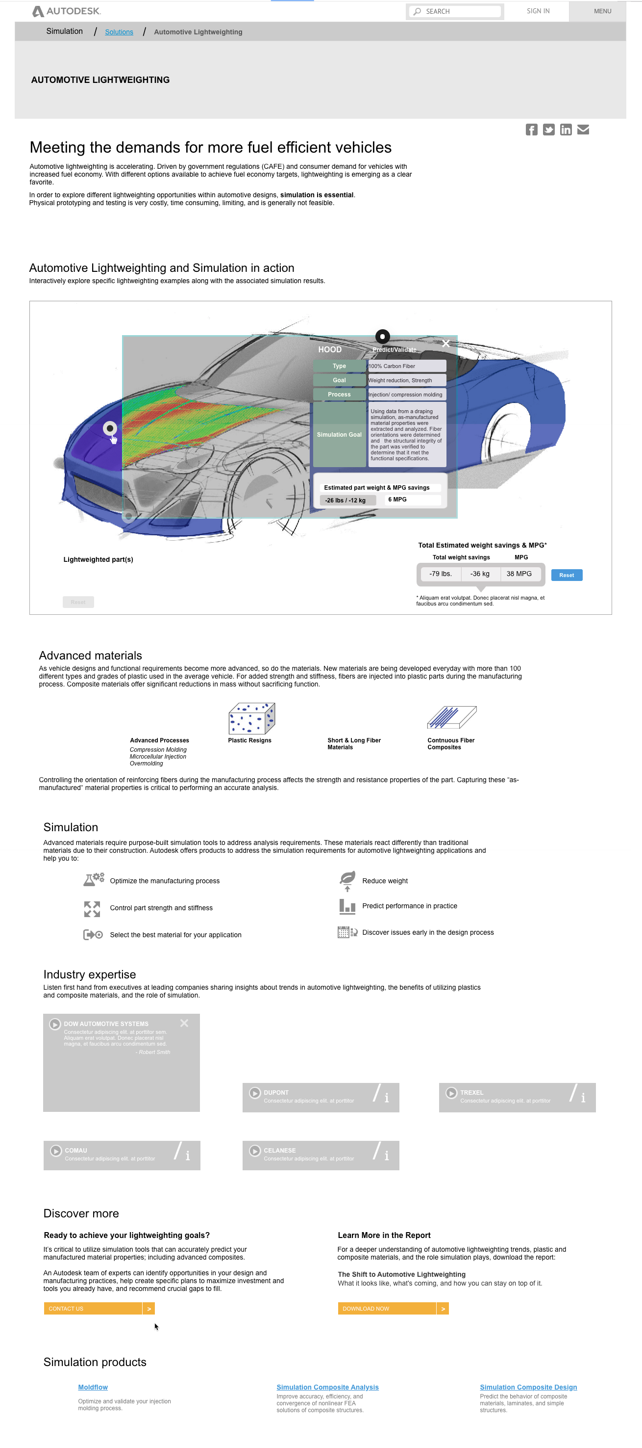   (Above) Wireframe showing overall page layout and display of concept for light-weighting tool  