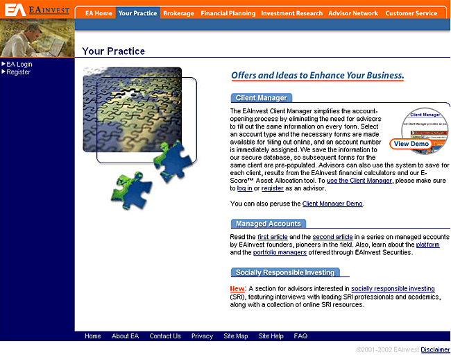   (Image 3. - financial advisors ‘Your practice’ gateway page)  