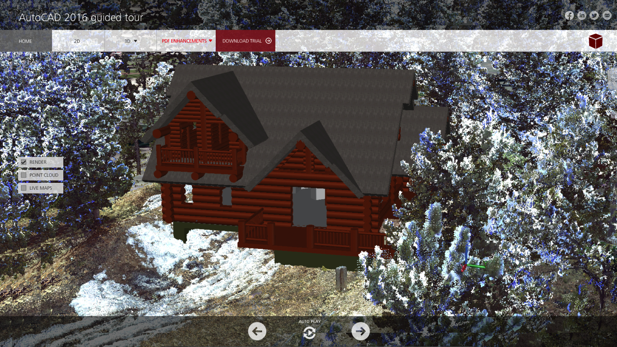   (Image 1. - Post animation AutoCAD demo homepage showing navigation)  