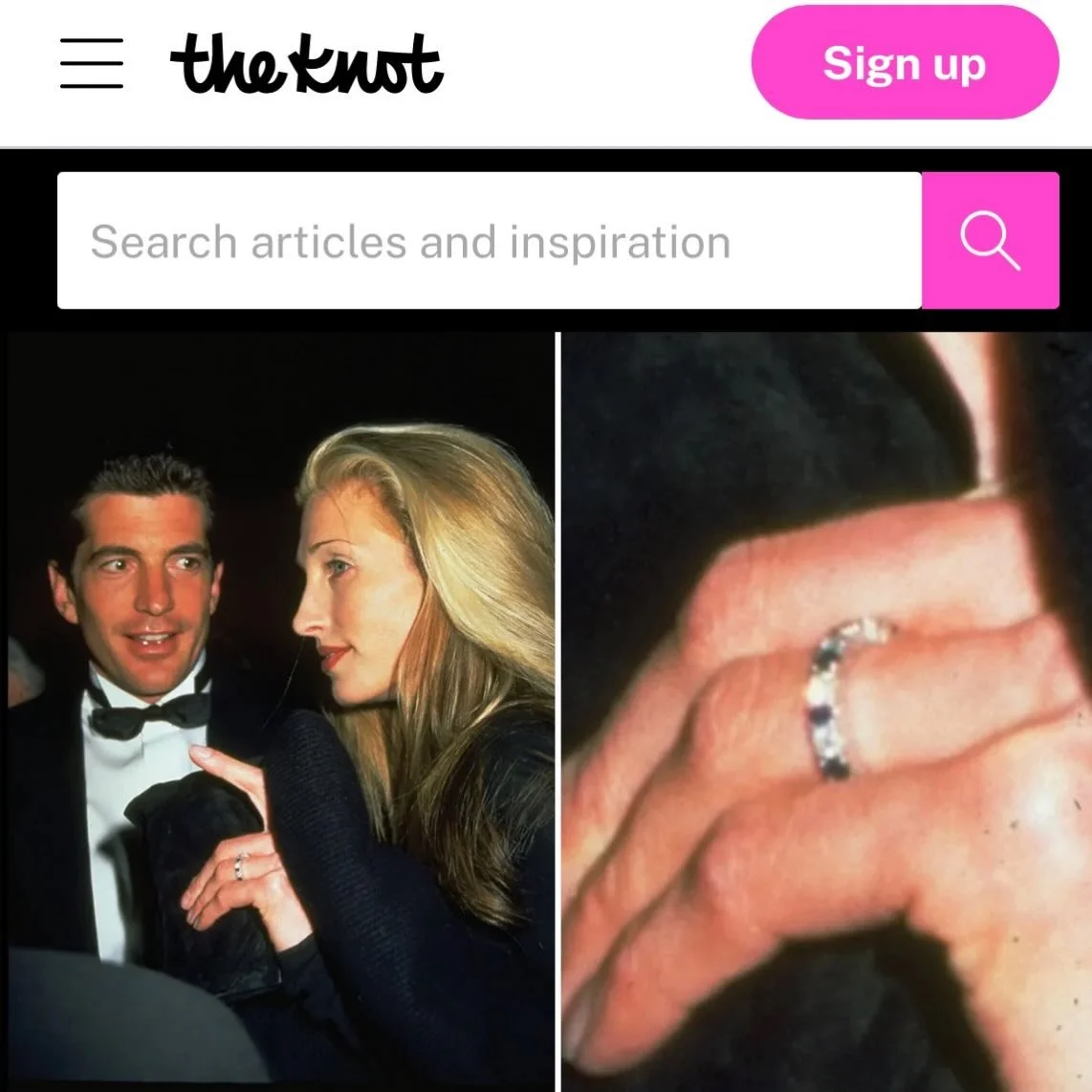 Iconic Carolyn Bassette Kennedy is still making headlines for her style. @marrowfine founder Jillian Sassone connects with @theknot @sarahhanlon_ on her engagement ring and trends from the 90s
.
.
.
#cbk #trends #style #engagement #lovestory